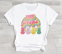 Load image into Gallery viewer, Hello Peeps- Adult (choose your favorite color tee)