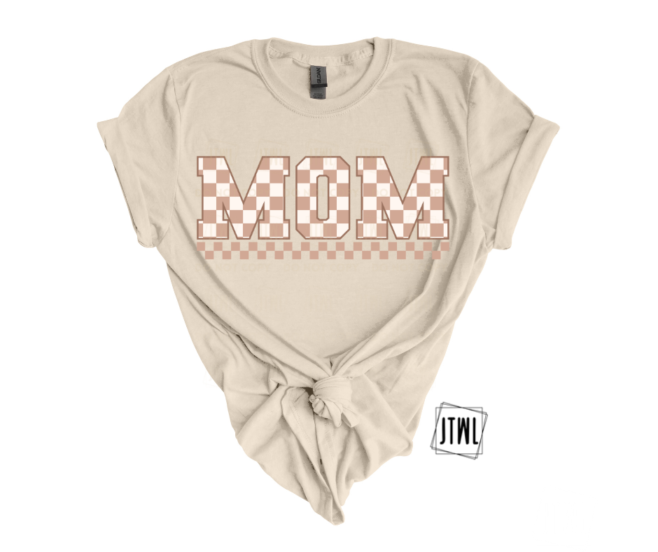 Checkered Name Tee: MOM- Adult