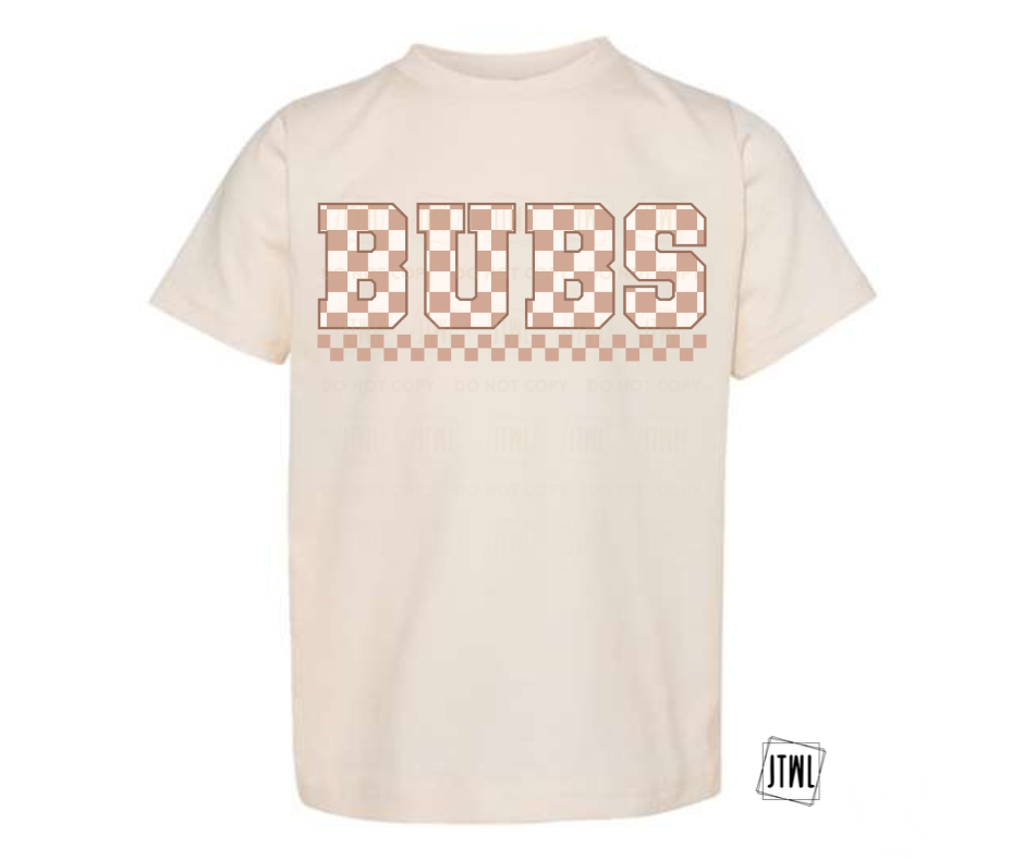 Checkered Name Tee: BUBS- All Sizes