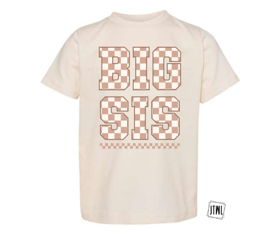 Checkered Name Tee: BIG SIS- All Sizes