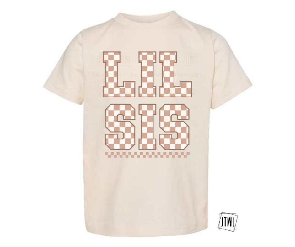 Checkered Name Tee: LIL SIS- All Sizes