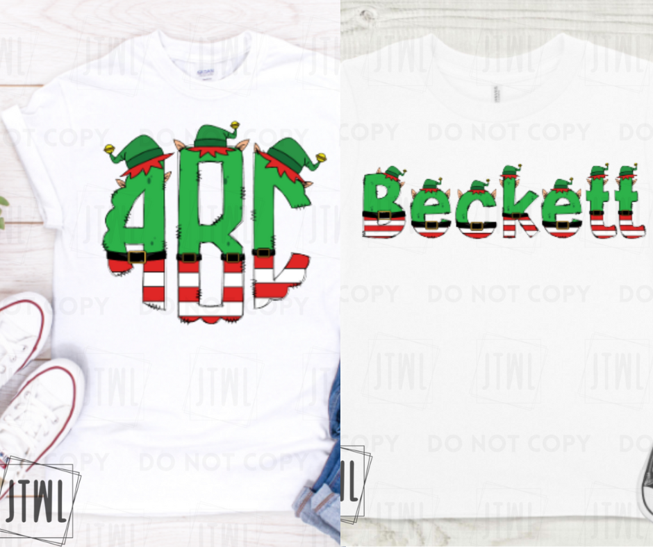 Custom Elf Name + Monogram- All Sizes