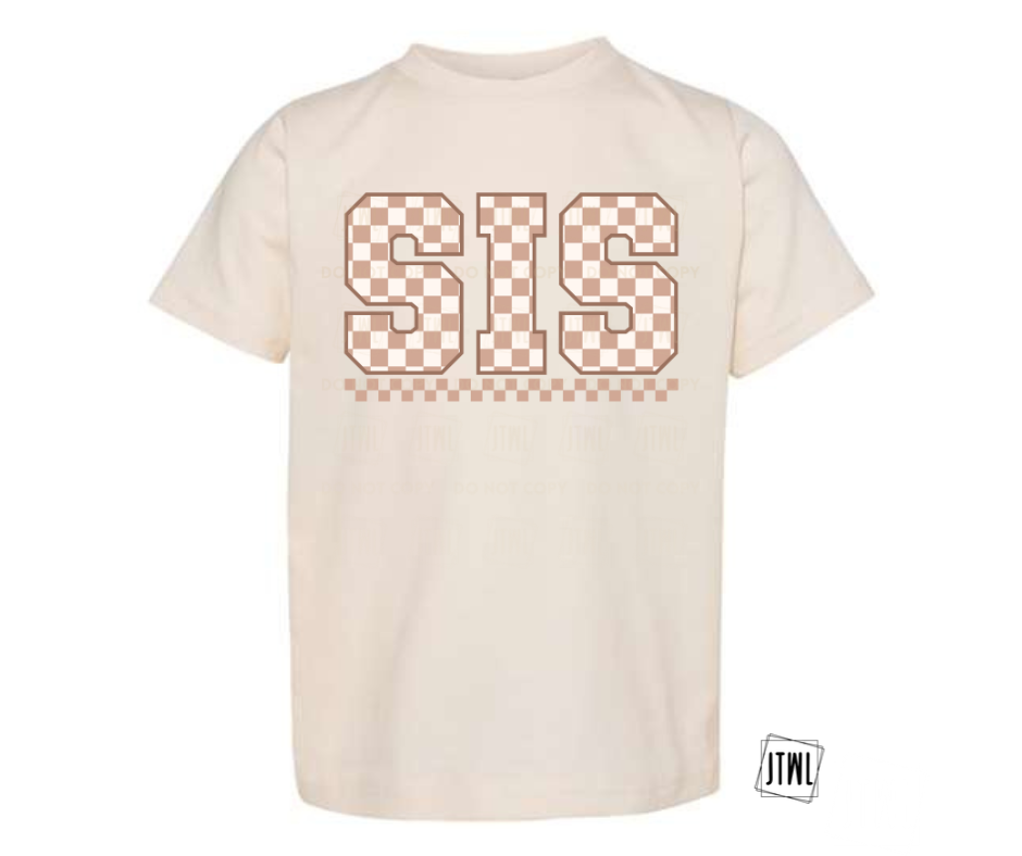 Checkered Name Tee: SIS- All Sizes