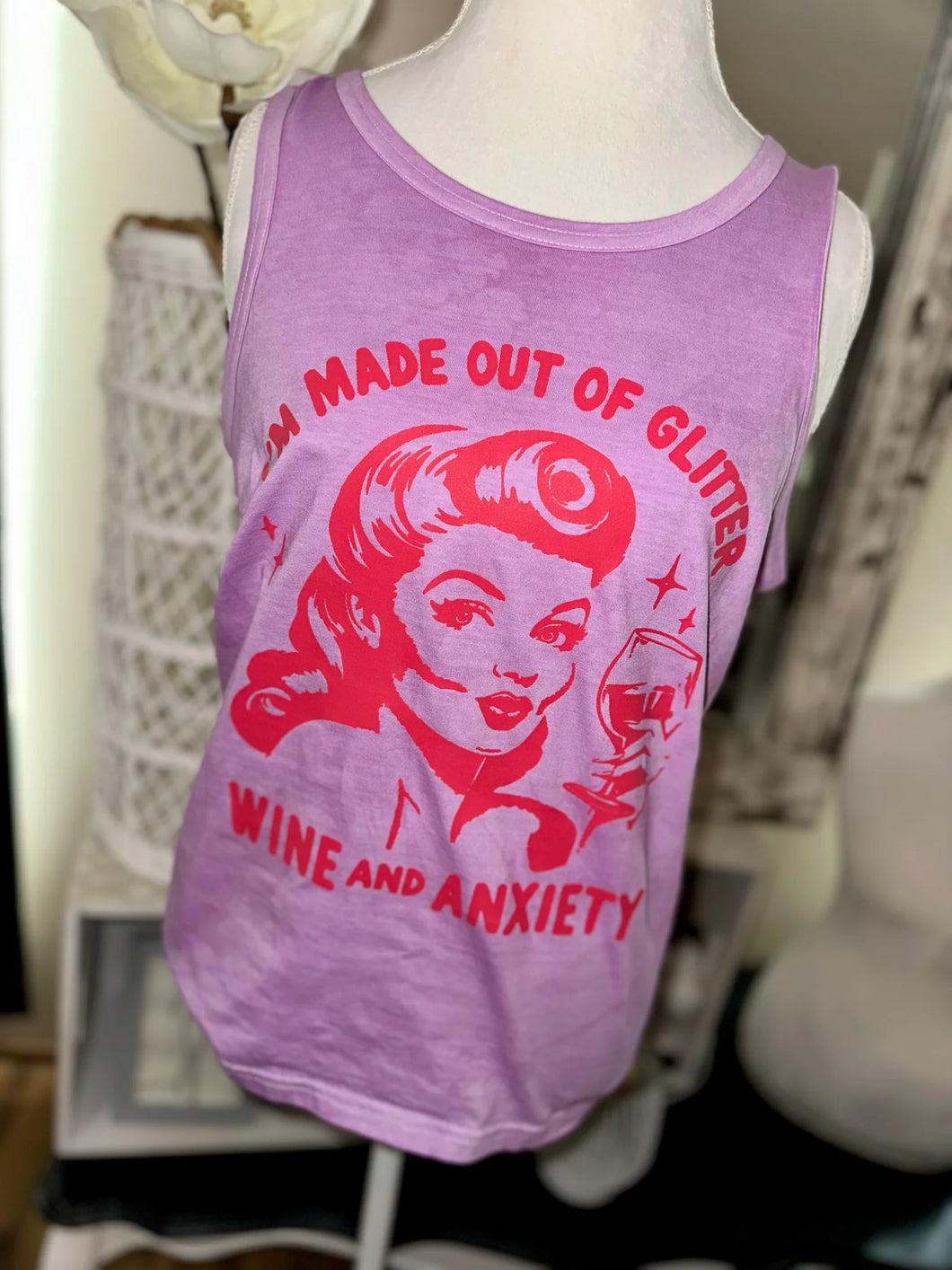 I'm Made Out Of Glitter, Wine & Anxiety- Adult Tank