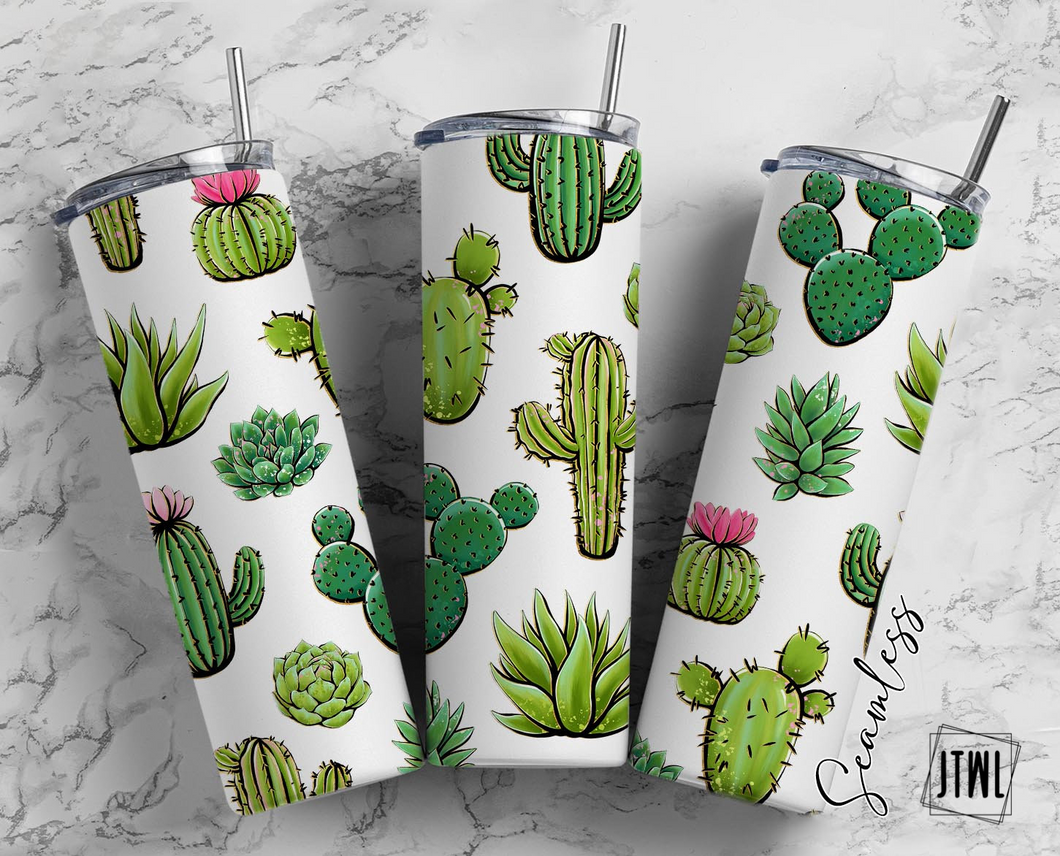 20 oz Cacti on White Tumbler