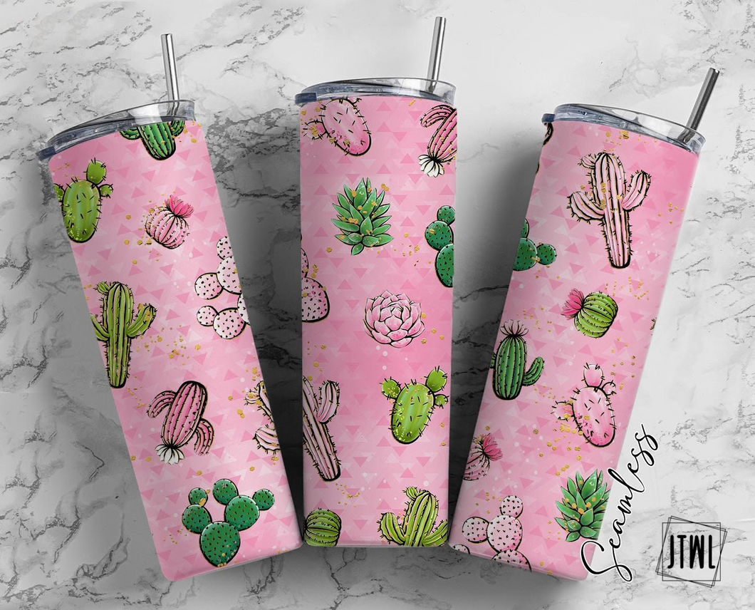 20 oz Pink Cacti Tumbler