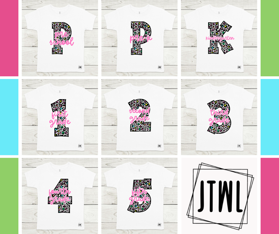 Rainbow & Black Leopard Teacher and Grades- All Sizes