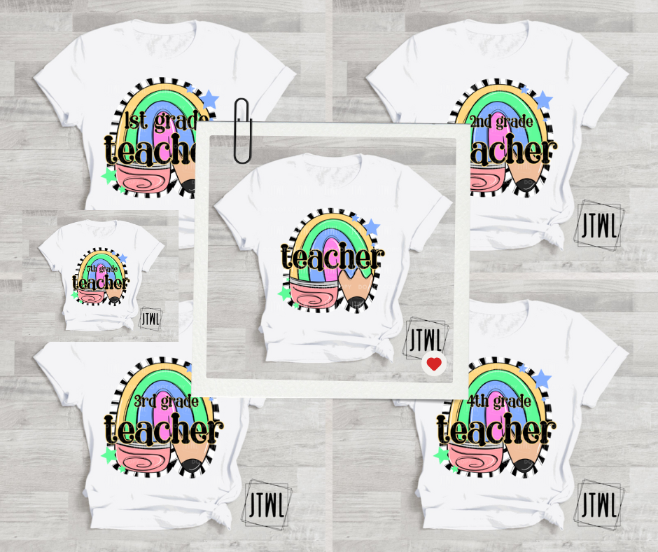 Teacher Neon Pencil Rainbow- Adult