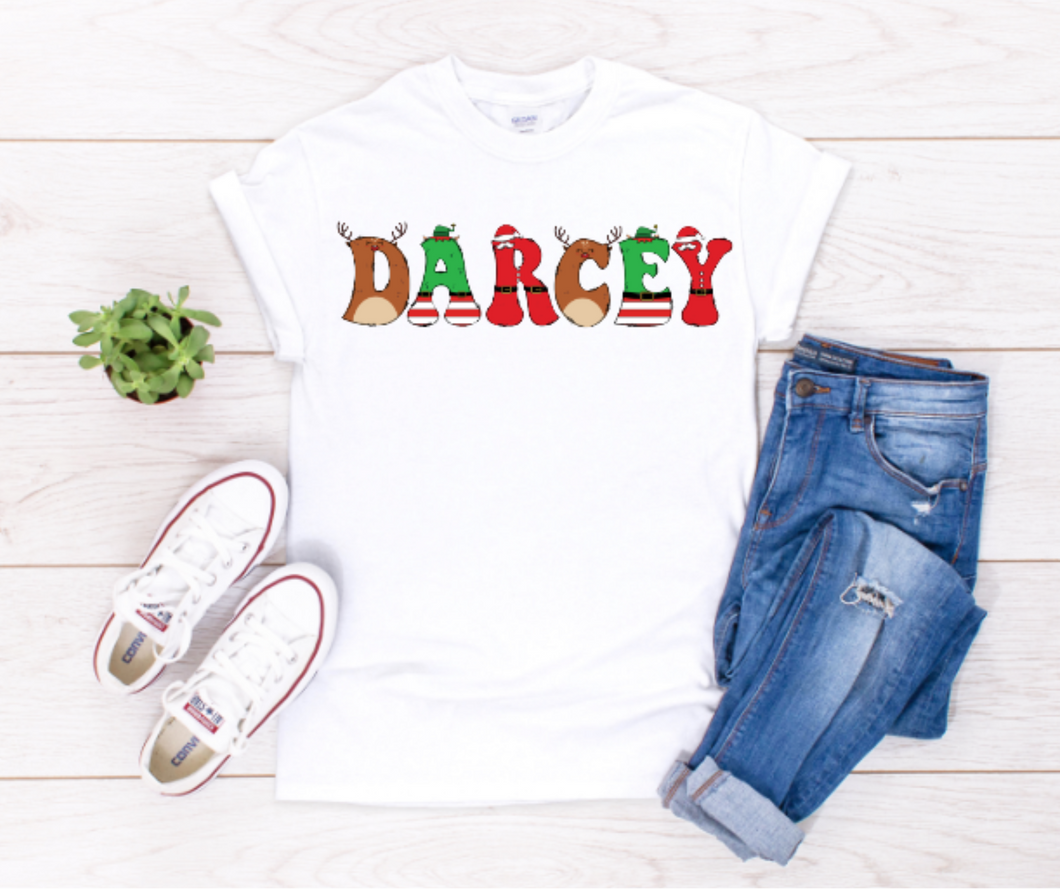 Custom  Retro Christmas Name Tee- All Sizes
