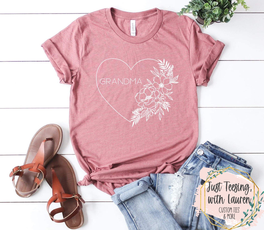 Grandma Floral Heart- Adult