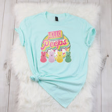 Load image into Gallery viewer, Hello Peeps- Adult  (choose your favorite color tee)
