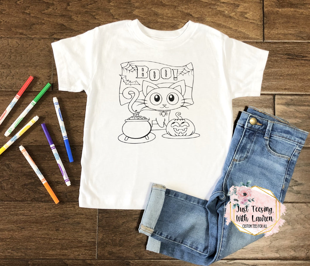 Halloween Cat Coloring Tee- Toddler/Youth
