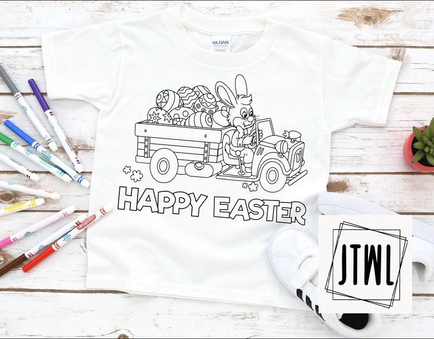 Easter Truck Coloring Tee- Toddler/ Youth; Perfect For Easter Baskets!