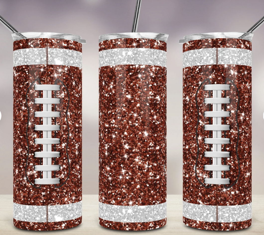 Glitter Effect Football 20 oz Tumbler
