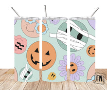 Load image into Gallery viewer, Hippie Halloween Smiley 20 oz Tumbler
