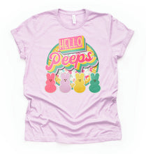 Load image into Gallery viewer, Hello Peeps- Adult  (choose your favorite color tee)
