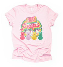 Load image into Gallery viewer, Hello Peeps- Adult  (choose your favorite color tee)
